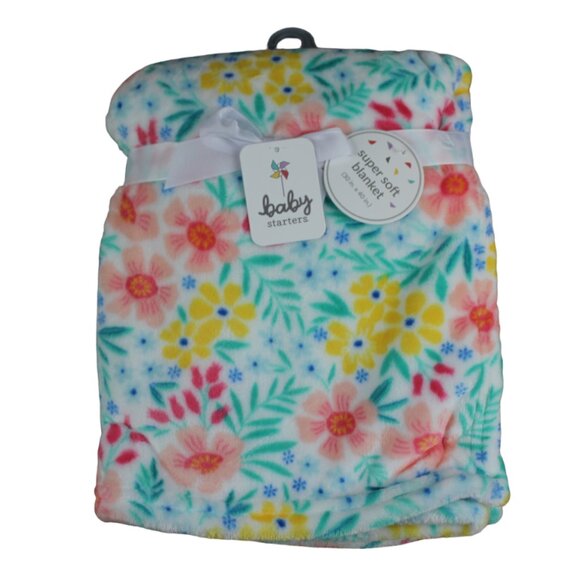 Baby Starters Other - Baby Starters White Floral Flower Fleece Blanket Infant Girl Green Pink NWT RARE